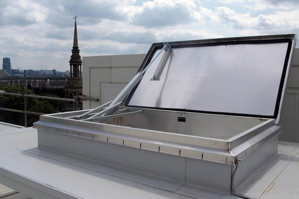 open smoke and heat vent roof access hatch
